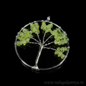 Кулон "Дерево Жизни" с крошкой пренита, круг 50мм