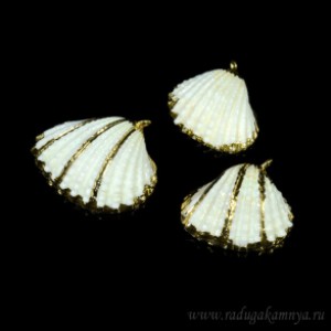 Кулон из перламутра ракушка 25*23мм цвет белый с золотом