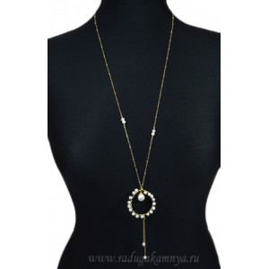 Кулон с жемчугом на цепочке "Овал в круге" 40*40мм, 80см