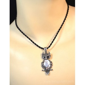 Кулон на шнурке с перламутром Сова на ветке 20*42мм серый, 50см