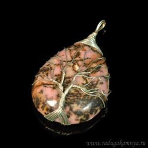 Кулон Дерево на капле 30*42мм с родонитом
