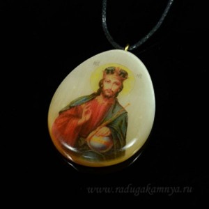 Оберег из селенита, кулон"Иисус Господь ",  32*48мм., 15гр