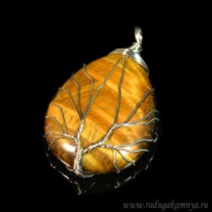 Кулон Дерево на капле 30*42мм с тигровым глазом