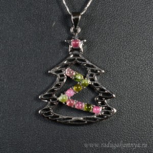 Кулон с турмалином "Ёлочка"28*37мм.