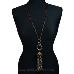 Подвеска из циркона на кожаном шнурке "Купол с кистью" цвет сепия, металл серебро, 76см