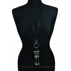 Подвеска из циркона на кожаном шнурке "Купол с кистью" цвет черно-белый, металл серебро, 76см Подвеска из циркона на кожаном шнурке "Купол с кистью" цвет черно-белый, металл серебро, 76см