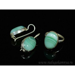 Кольцо и серьги с агатом тонированным в посеребрении овал 13*18мм