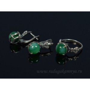 Кольцо и серьги с агатом тонированным цвет  зеленый