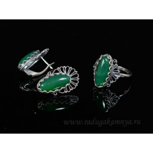 Кольцо и серьги с агатом тонированным цвет зеленый