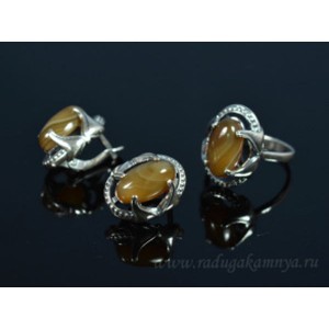 Кольцо и серьги с агатом тонированным цвет кофе
