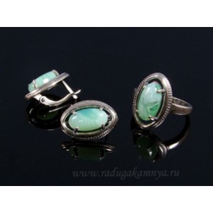 Кольцо и серьги с агатом тонированным цвет светло-зеленый