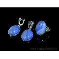 Кольцо и серьги с агатом тонированным, цвет  голубой