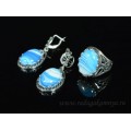 Кольцо и серьги агат тонированный, цвет  синий
