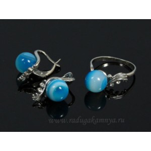 Кольцо и серьги с агатом тонированным