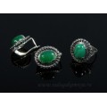 Кольцо и серьги с агатом тонированным (зеленый)