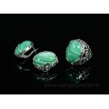Кольцо и серьги с агатом тонированным, цвет  зеленый