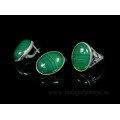 Кольцо и серьги с агатом тонированным, цвет  зеленый
