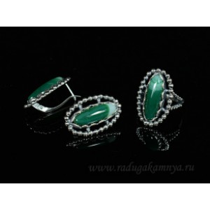 Кольцо и серьги с агатом тонированным, цвет зеленый Кольцо и серьги с агатом тонированным, цвет зеленый