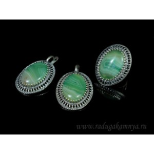 Кольцо и серьги с агатом тонированным, цвет зеленый Кольцо и серьги с агатом тонированным, цвет зеленый