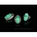 Кольцо и серьги с агатом тонированным, цвет  зеленый