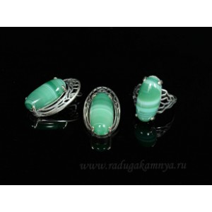 Кольцо и серьги с агатом тонированным, цвет зеленый Кольцо и серьги с агатом тонированным, цвет зеленый