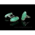 Кольцо и серьги с агатом тонированным, цвет  зеленый
