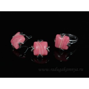 Кольцо и серьги с агатом тонированным, цвет  красный