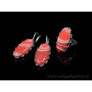 Кольцо и серьги с агатом тонированным, цвет  красный