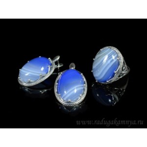 Кольцо и серьги с агатом тонированным, цвет  лавандовый