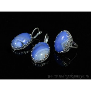 Кольцо и серьги с агатом тонированным, цвет  лавандовый