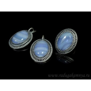 Кольцо и серьги с агатом тонированным, цвет  лавандовый