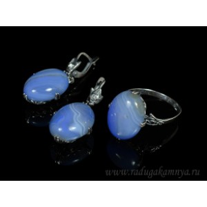 Кольцо и серьги с агатом тонированным, цвет лавандовый Кольцо и серьги с агатом тонированным, цвет лавандовый