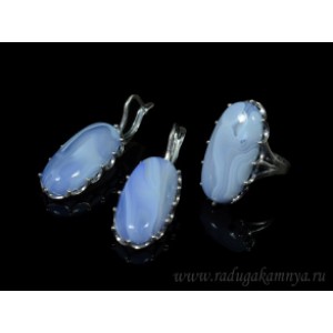 Кольцо и серьги с агатом тонированным, цвет  лавандовый