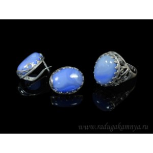 Кольцо и серьги с агатом тонированным, цвет  лавандовый