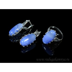 Кольцо и серьги с агатом тонированным, цвет лавандовый Кольцо и серьги с агатом тонированным, цвет лавандовый