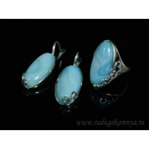Кольцо и серьги с агатом тонированным, цвет свет.голубой Кольцо и серьги с агатом тонированным, цвет свет.голубой