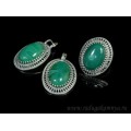 Кольцо и серьги с агатом тонированным, цвет  тем.зеленый