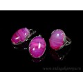 Кольцо и серьги с агатом тонированным, цвет  фуксия