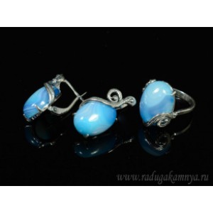 Кольцо и серьги с агатом тонированным, цвет голубой Кольцо и серьги с агатом тонированным, цвет голубой