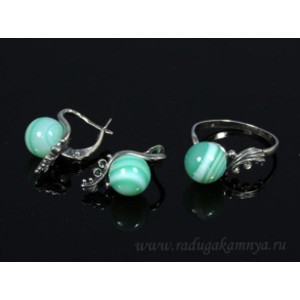 Кольцо и серьги с агатом тонированным