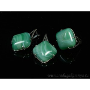 Кольцо и серьги с агатом тонированным, цвет зеленый
