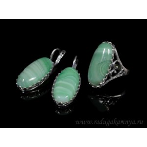 Кольцо и серьги с агатом тонированным, цвет зеленый