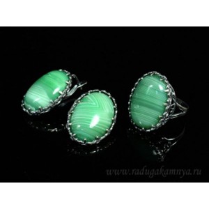 Кольцо и серьги с агатом тонированным, цвет зеленый