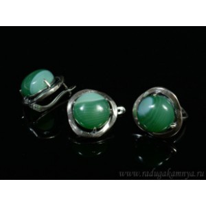 Кольцо и серьги с агатом тонированным, цвет зеленый