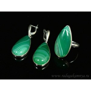 Кольцо и серьги с агатом тонированным, цвет зеленый