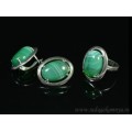 Кольцо и серьги с агатом тонированным, цвет зеленый