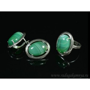 Кольцо и серьги с агатом тонированным, цвет зеленый
