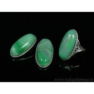 Кольцо и серьги с агатом тонированным, цвет зеленый