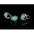Кольцо и серьги с агатом тонированным, цвет зеленый