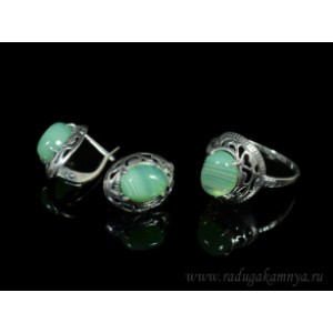 Кольцо и серьги с агатом тонированным, цвет зеленый